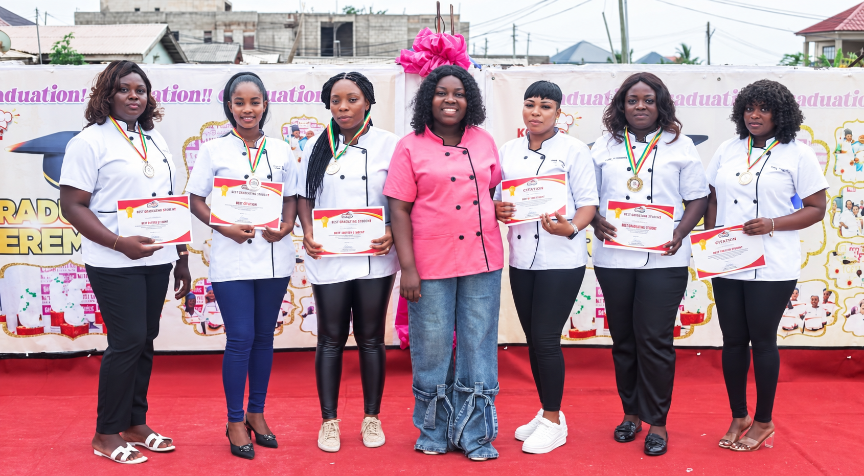 Kofas Cakes graduates holding their certificates at the school's graduation ceremony